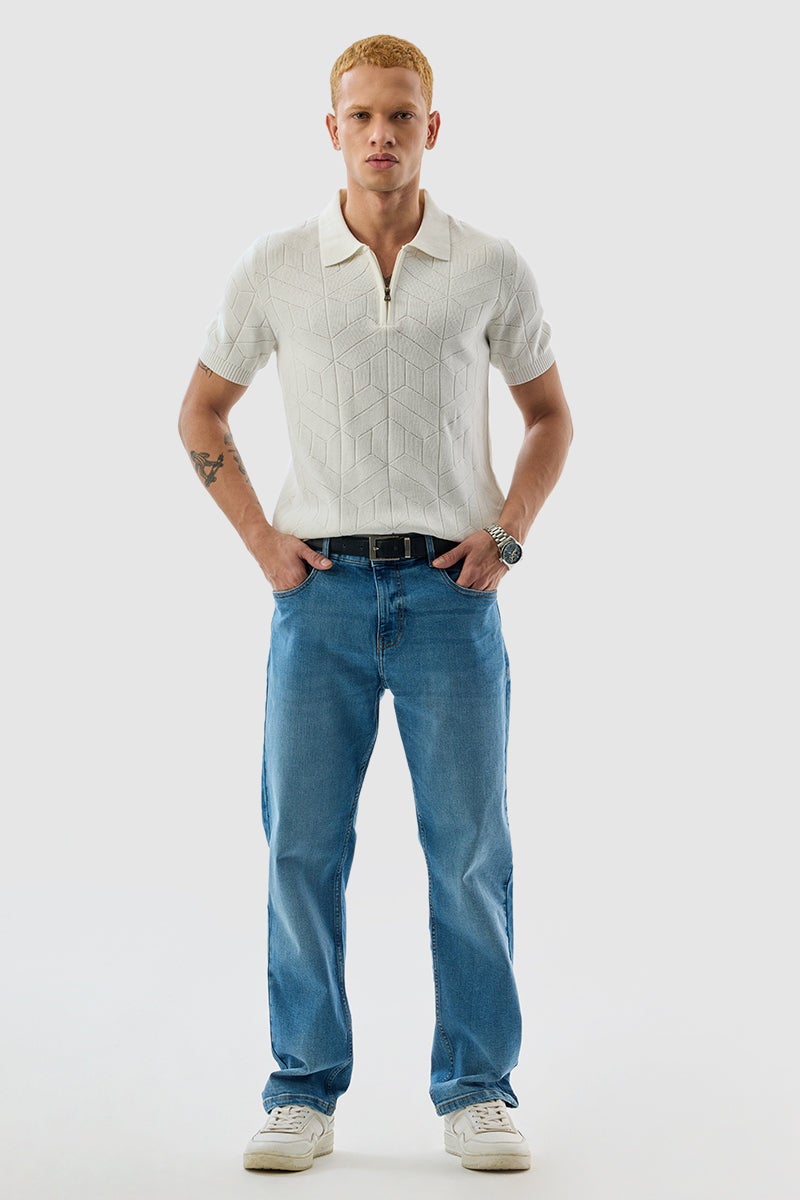SNITCH White Textured Polo Slim Fit T-Shirt - Image 3