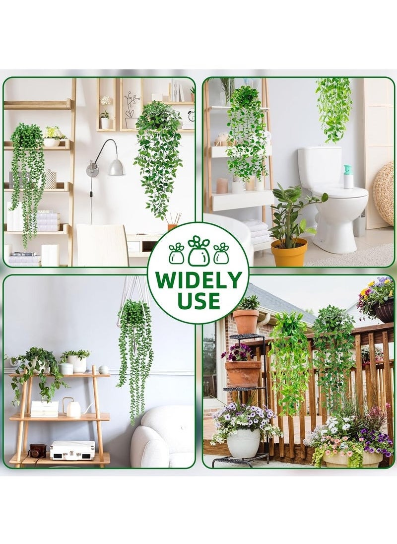 XiuWoo - Artificial Hanging Plants 4 Pack Fake Potted Greenery Faux Eucalyptus Vine, Mandala Vine, String of Pearls,Pea pod Leaves in Pot for Office Living Room Bathroom Indoor Outdoor Décor - Image 1