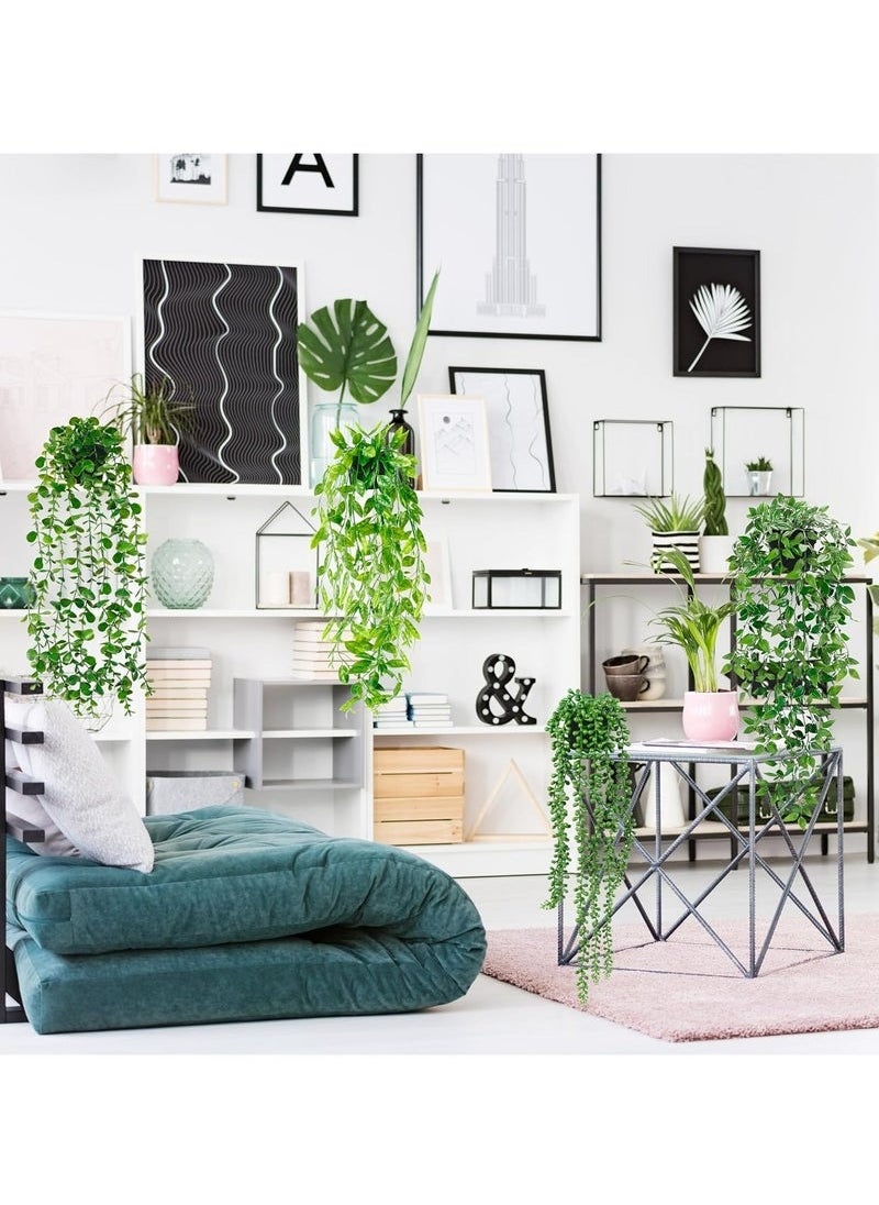 XiuWoo - Artificial Hanging Plants 4 Pack Fake Potted Greenery Faux Eucalyptus Vine, Mandala Vine, String of Pearls,Pea pod Leaves in Pot for Office Living Room Bathroom Indoor Outdoor Décor - Image 1