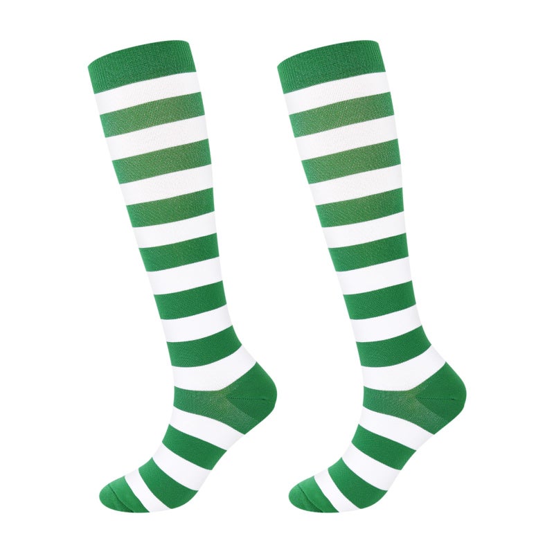 Junely St Patricks Day Compression Socks for Women Striped Knee High Stockings for Christmas Halloween Running Athletic Nurses Pregnant Women Work Support Travel Flight Sports Irish Gifts Green White - Image 1