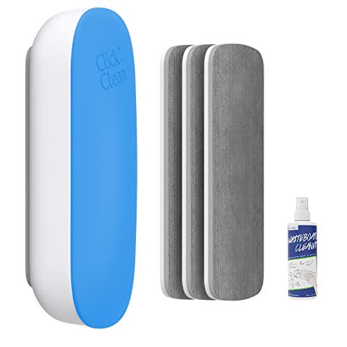CLICK CLEAN Replaceable Dry Erase Board Eraser, 4-in-1 Magnetic Whiteboard Eraser with 3 Replaceable Felt Pads, Free 3.4oz Whiteboard Cleaner Included, Intended for Classroom, Home and Office - Image 1