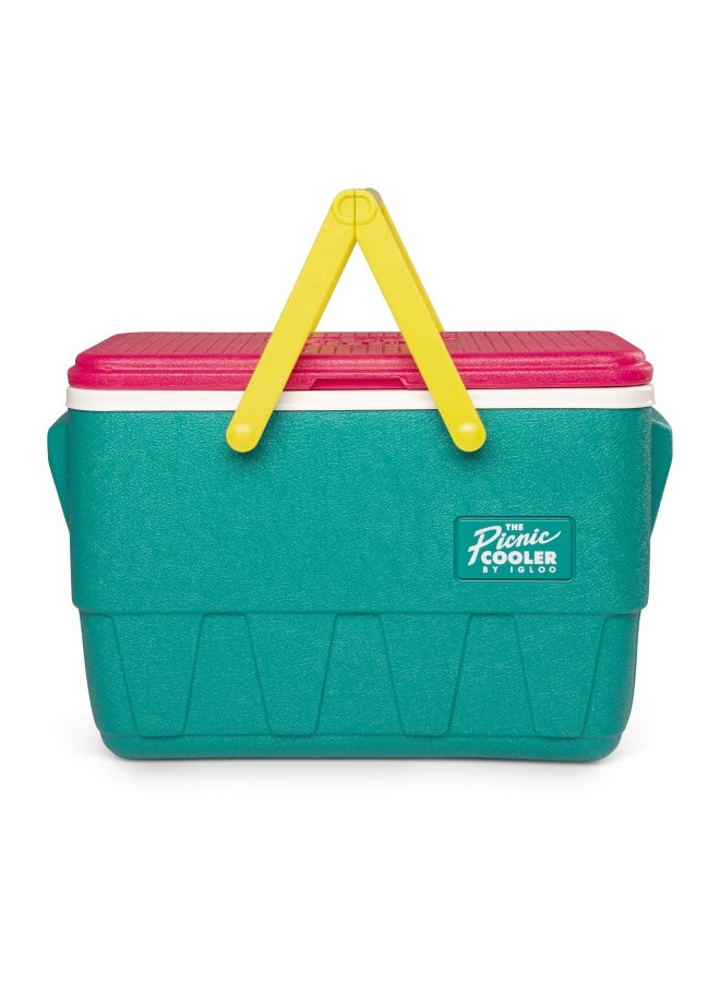 Igloo Retro Jade 25 Qt Lunch Picnic Basket Cooler - Dark Jade /Bold Magenta /Livewire Yellow  - Image 3