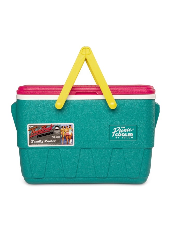 Igloo Retro Jade 25 Qt Lunch Picnic Basket Cooler - Dark Jade /Bold Magenta /Livewire Yellow  - Image 1