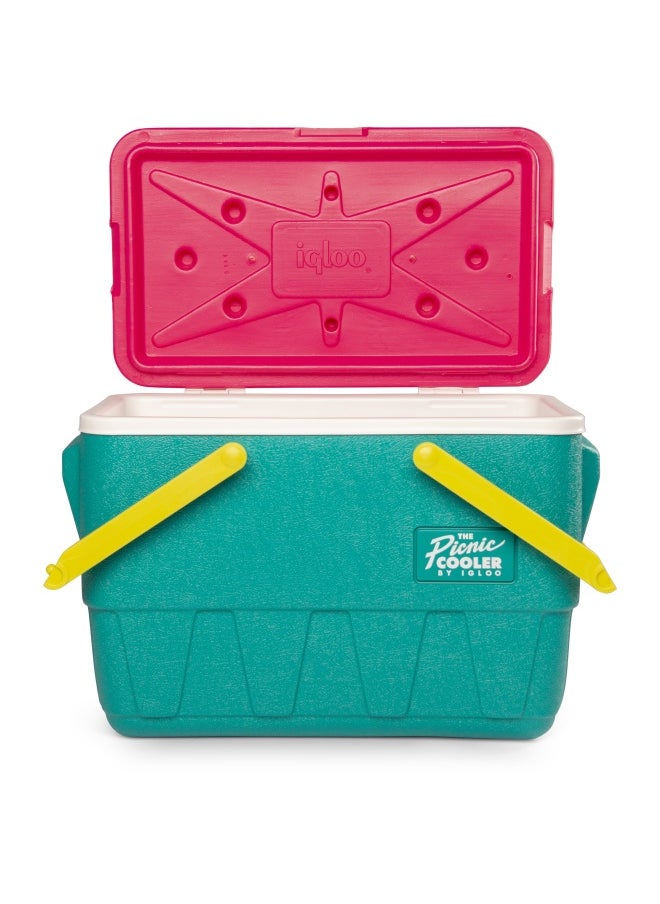 Igloo Retro Jade 25 Qt Lunch Picnic Basket Cooler - Dark Jade /Bold Magenta /Livewire Yellow  - Image 2