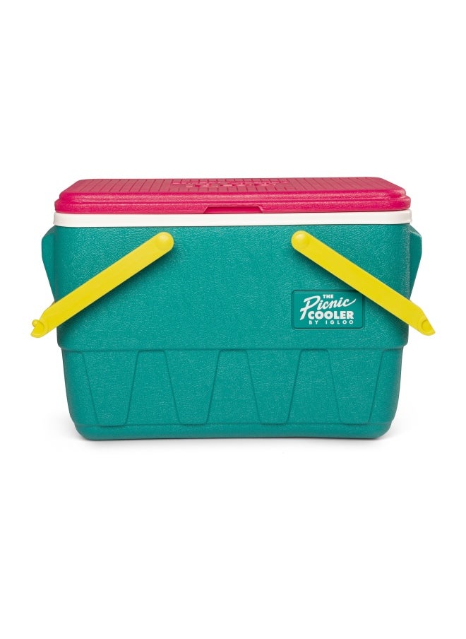 Igloo Retro Jade 25 Qt Lunch Picnic Basket Cooler - Dark Jade /Bold Magenta /Livewire Yellow  - Image 4