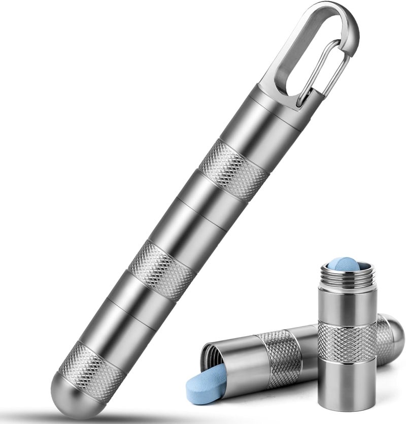 TISUR Large Titanium Pill Case, Titanium Keychain Pill Holder Travel Pill Box Container Multitool EDC Every Day Carry for Men (Gray Titanium Large -3.26 inch) - Image 1