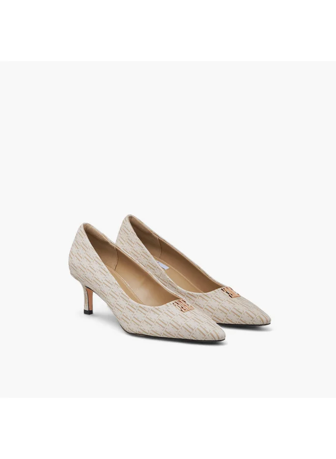 ايل Women's Monogram Print Slip-On Pumps with Kitten Heels