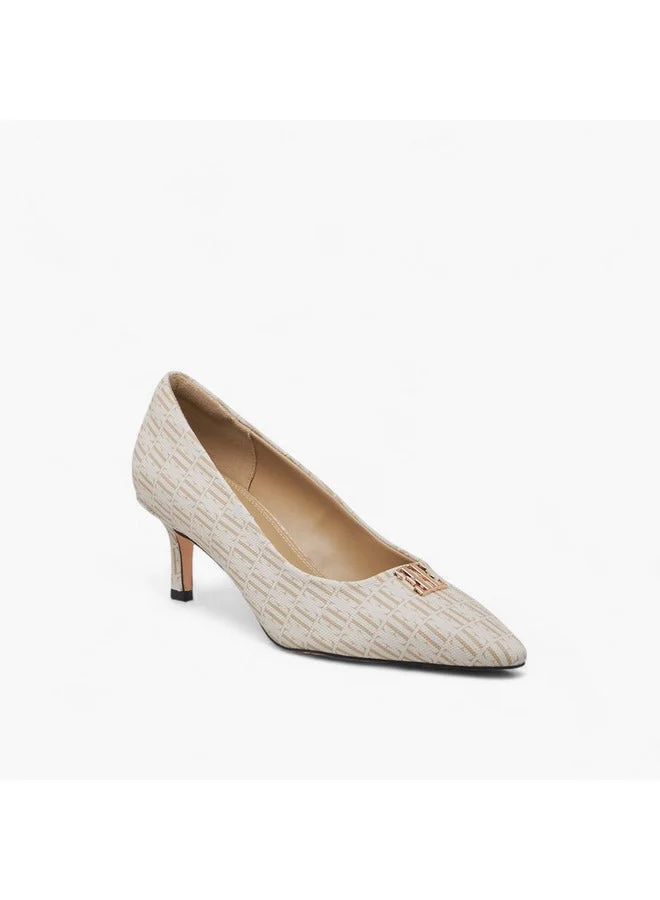 ايل حذاء نسائي سليب أون بكعب صغير وطبعة شعار الماركة