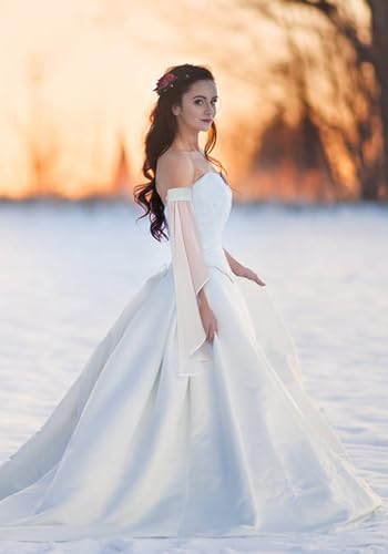 PROCOS Women's Victorian Long Tulle Gloves Opera Pageant Gloves Chiffon Tulle Detachable Sleeves for Wedding Dress Halloween (ALL-White) - Image 3