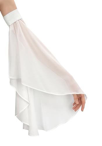 PROCOS Women's Victorian Long Tulle Gloves Opera Pageant Gloves Chiffon Tulle Detachable Sleeves for Wedding Dress Halloween (ALL-White) - Image 1