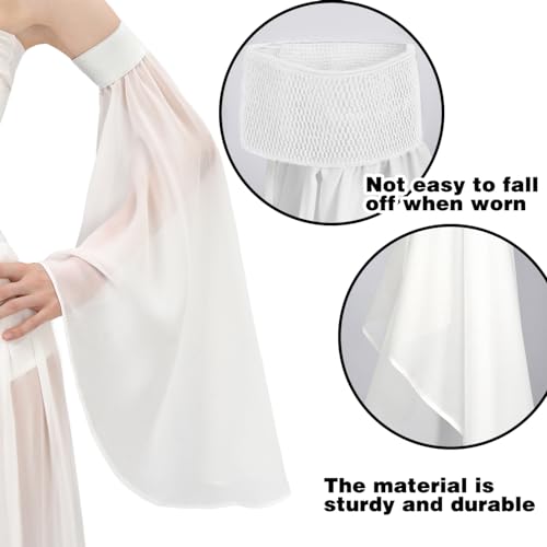 PROCOS Women's Victorian Long Tulle Gloves Opera Pageant Gloves Chiffon Tulle Detachable Sleeves for Wedding Dress Halloween (ALL-White) - Image 4