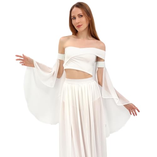PROCOS Women's Victorian Long Tulle Gloves Opera Pageant Gloves Chiffon Tulle Detachable Sleeves for Wedding Dress Halloween (ALL-White) - Image 2