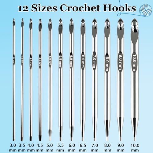 Hobekoee Tunisian Crochet Hooks Set with Cable,12 Size Aluminium Interchangeable Crochet Hook Set Inline Crochet Hooks Afghan Crochet Needles 3mm-10mm - Image 3