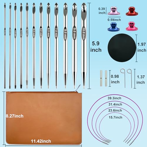 Hobekoee Tunisian Crochet Hooks Set with Cable,12 Size Aluminium Interchangeable Crochet Hook Set Inline Crochet Hooks Afghan Crochet Needles 3mm-10mm - Image 2