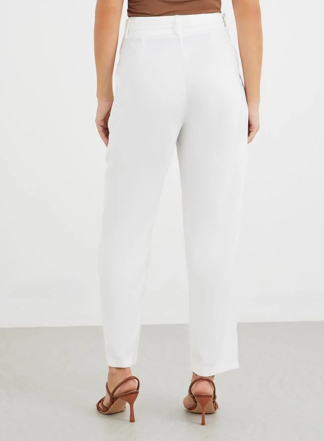 Styli Styli Solid Tapered Fit Trousers with Belt Detail
