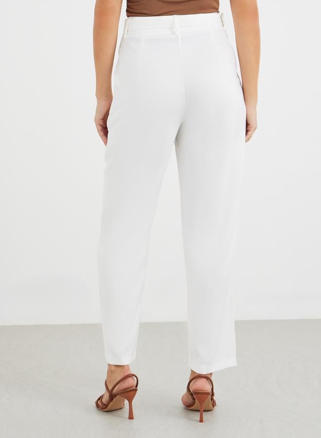 Styli Solid Tapered Fit Trousers with Belt Detail - Image 4