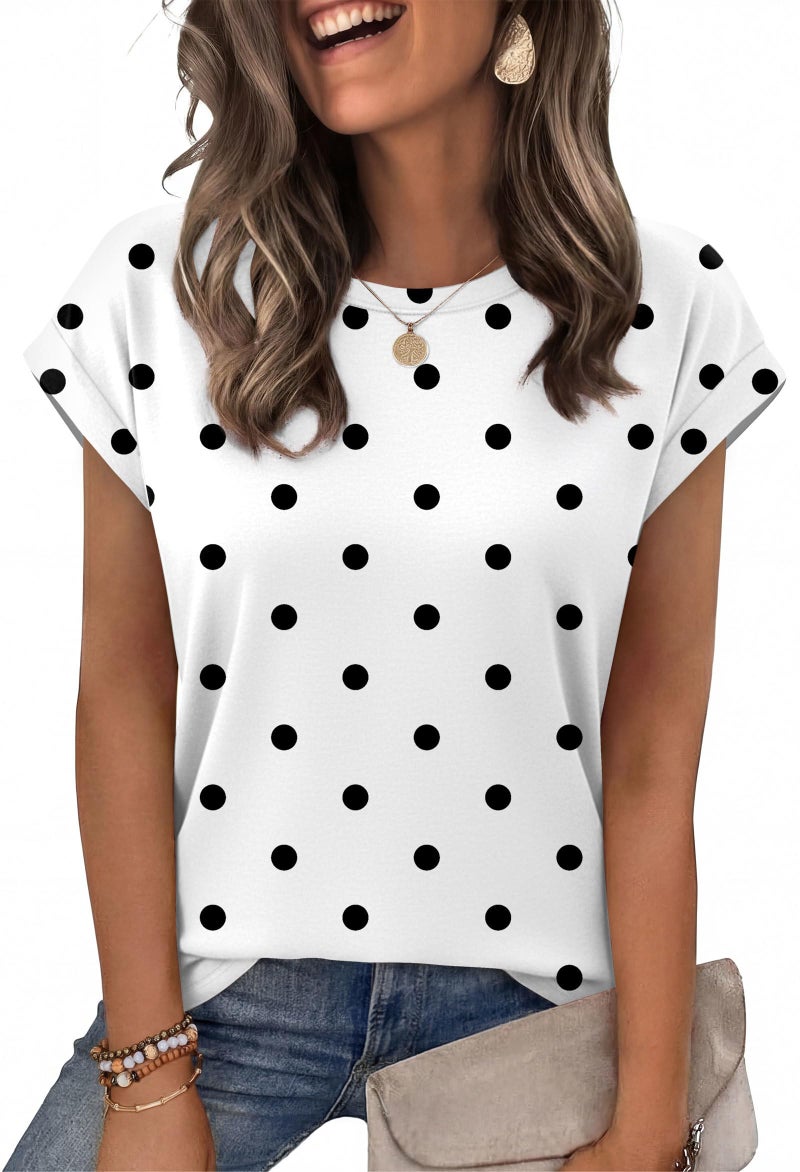 Alaroo Cute Tops for Women Dressy Short Sleeve Shirts Business Casual Summer Clothes Teacher Outfits Spring Fashion Clothing Polka Dot XL - Image 1