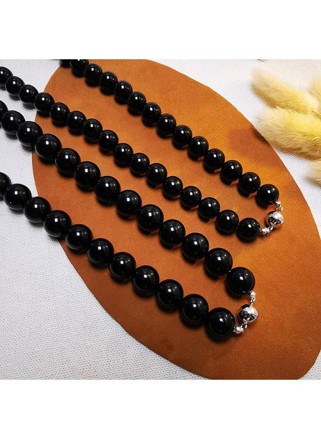 NIBEMINENT S925 Silver Holiday Style Neck Chain Light Luxury 7a White Crystal Clavicle Necklace Black Onyx Beaded Obsidian For Men And Women 
