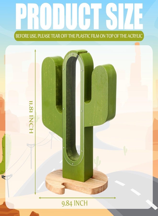 LemonRoad Cactus Shaped Piggy Bank 12 Inch Western Wooden Money Box with Transparent Acrylic Window, Decorative Rustic Savings Coin Bank for Adults & Unique Gift Idea Summer Home Decor - Image 3