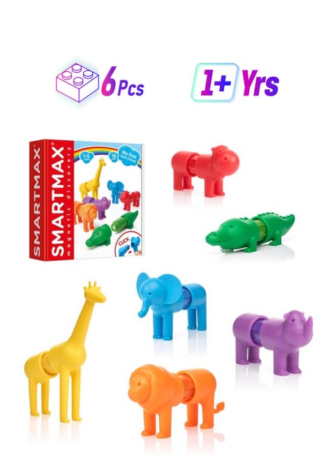مجموعة بناء الاكتشاف المغناطيسي STEM من SmartMax My First Safari Animals مع حيوانات ناعمة للأعمار من 1 إلى 5 سنوات