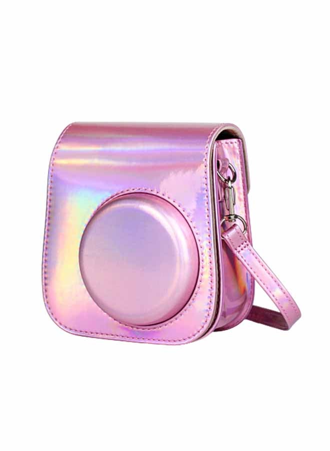 Holographic Instant Camera Case Bag With Strap For Fujifilm Instax Mini 11 Pink - Image 1