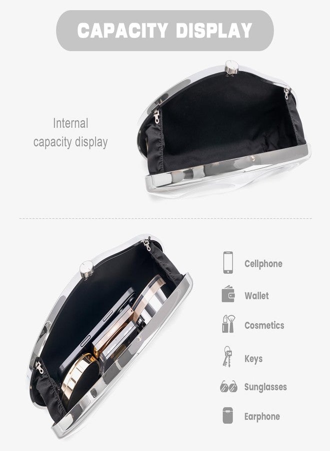 PHILOMENA Acrylic Clutch Purse Evening Bag for Women Irregular Shell Wedding Handbags with Detachable Chain Shoulder Crossbody Bag (Silver) - Image 3