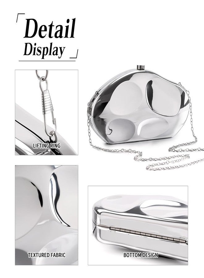 PHILOMENA Acrylic Clutch Purse Evening Bag for Women Irregular Shell Wedding Handbags with Detachable Chain Shoulder Crossbody Bag (Silver) - Image 5
