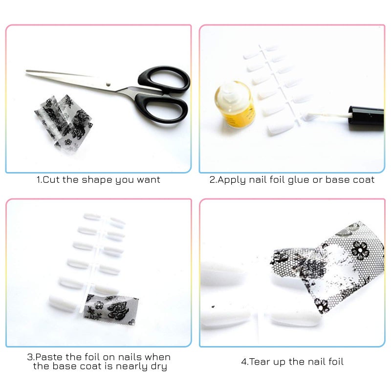 Bagvhandbagro 100 Sheets Nail Foil Transfer Sticker Kit, Art Decals Tips Starry Sky Laser Flower Leopard Print DIY Decorations Supplies Design - Image 5