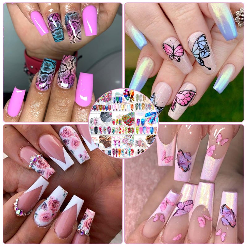 Bagvhandbagro 100 Sheets Nail Foil Transfer Sticker Kit, Art Decals Tips Starry Sky Laser Flower Leopard Print DIY Decorations Supplies Design - Image 4