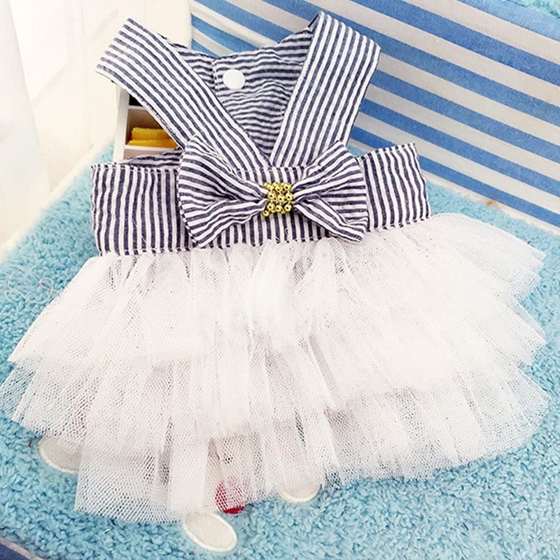 TAPBULL Dog Dresses, Fashion Pet Dog Clothes, Striped Mesh Puppy Dog Princess Dresses (Blue, X-Small) - Image 3