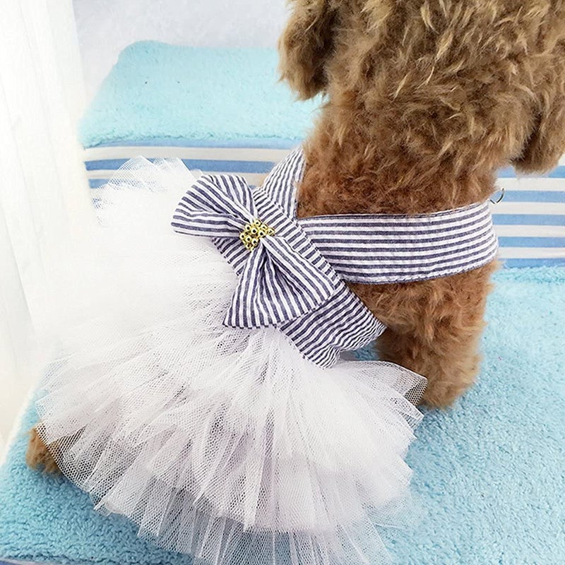 TAPBULL Dog Dresses, Fashion Pet Dog Clothes, Striped Mesh Puppy Dog Princess Dresses (Blue, X-Small) - Image 4