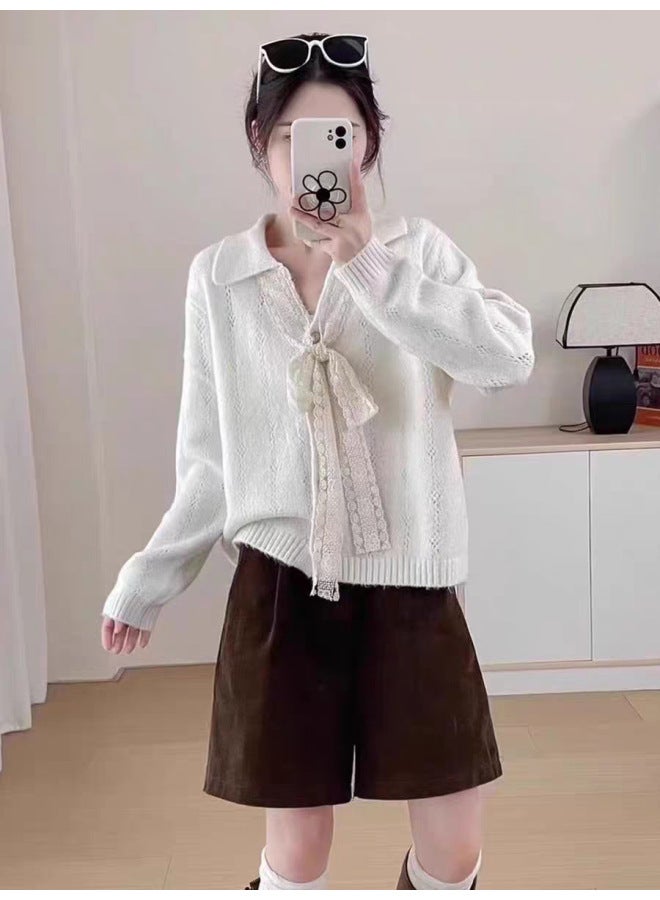 Leyuan New Autumn And Winter Lace Tie Round Neck Knitted Cardigan Top Long Sleeve Coat Loose Casual Women's Sweater - Image 4