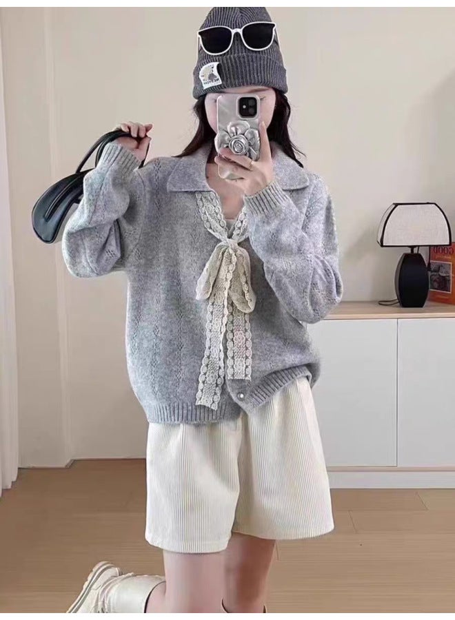 Leyuan New Autumn And Winter Lace Tie Round Neck Knitted Cardigan Top Long Sleeve Coat Loose Casual Women's Sweater - Image 3