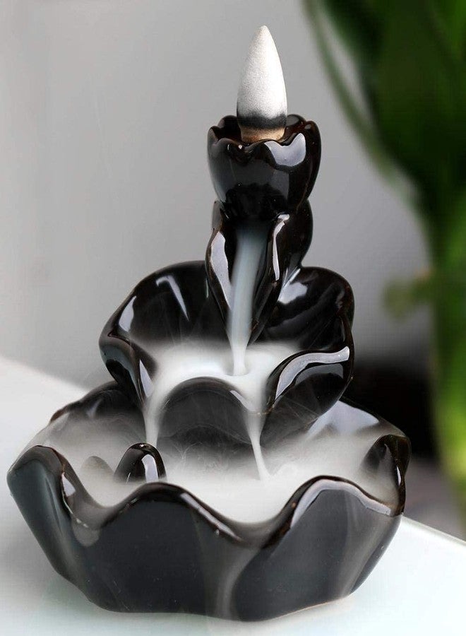 HYPOSFEE Waterfall Incense Burner, Lotus Backflow Incense Holder Ceramic Censer Cones Sticks Porcelain Holder with 10 Free Mixed Aromatherapy Cones - Image 2