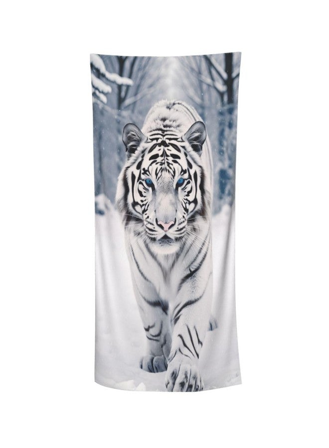 MIEPOS Cool Tiger Beach Towel,32x52in,Quick-Dry Sand-Free Animal Bath Towels,Microfiber Lightweight for Travel Pool Yoga Beach Outdoor Activities Decor Accessories Gifts (Snow White Tiger) - Image 1