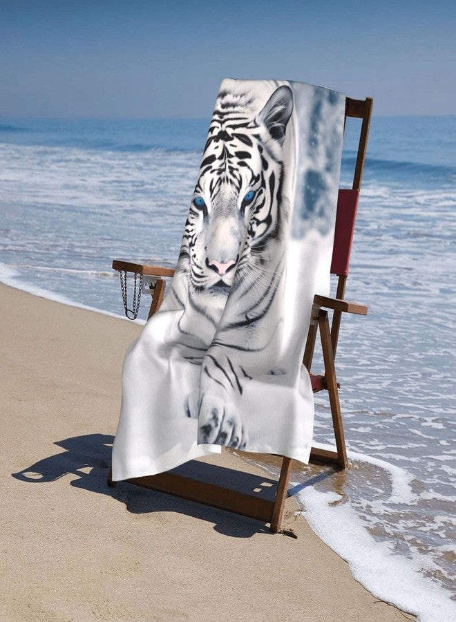 MIEPOS Cool Tiger Beach Towel,32x52in,Quick-Dry Sand-Free Animal Bath Towels,Microfiber Lightweight for Travel Pool Yoga Beach Outdoor Activities Decor Accessories Gifts (Snow White Tiger) - Image 4
