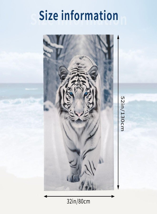 MIEPOS Cool Tiger Beach Towel,32x52in,Quick-Dry Sand-Free Animal Bath Towels,Microfiber Lightweight for Travel Pool Yoga Beach Outdoor Activities Decor Accessories Gifts (Snow White Tiger) - Image 3