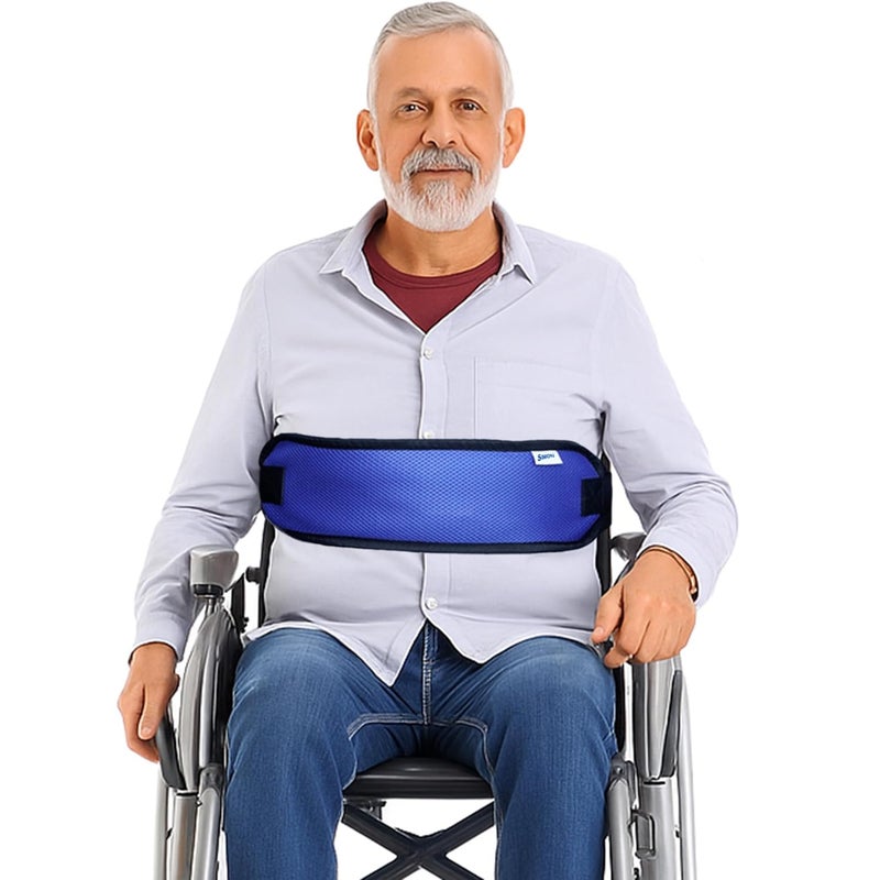 Simon's Simon’s Wheelchair Safety Belt – Padded, Breathable Restraint Belt for Elderly | Adjustable Mobility Aid with Secure Clips | Fall Prevention for Wheelchair, Chair & Commode – Blue - Image 1
