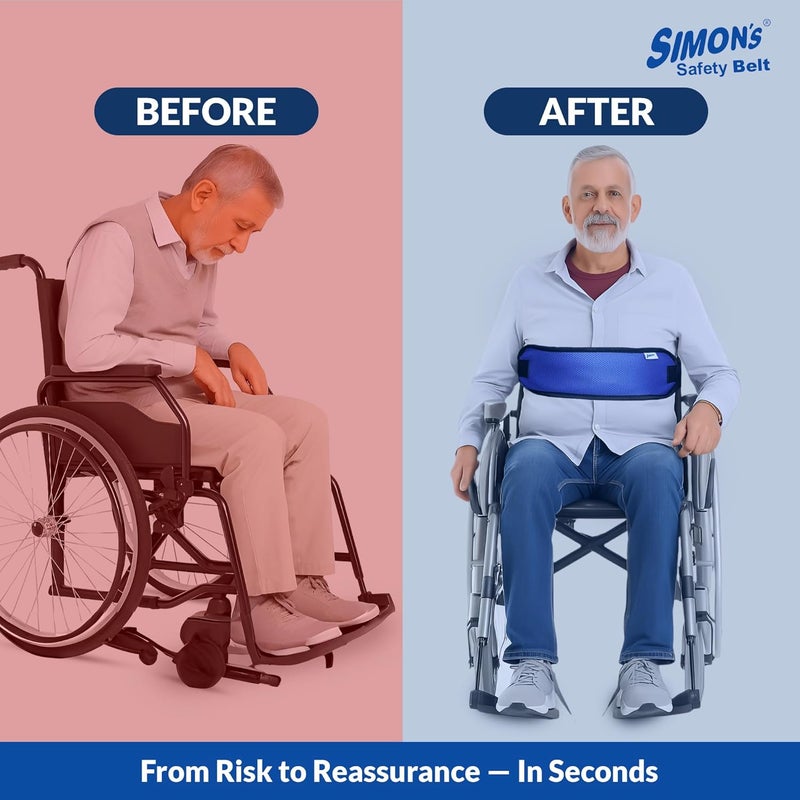 Simon's Simon’s Wheelchair Safety Belt – Padded, Breathable Restraint Belt for Elderly | Adjustable Mobility Aid with Secure Clips | Fall Prevention for Wheelchair, Chair & Commode – Blue - Image 4