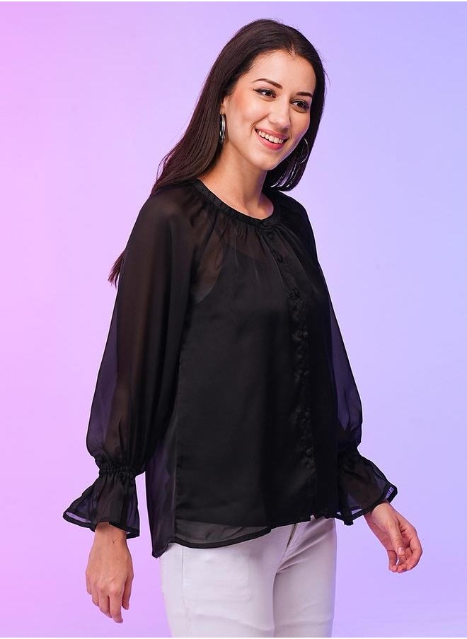 Solid Round Neck Flute Sleeve Top - pzsku/Z613C67DE07C2FD351274Z/45/_/1740487896/7760422b-3b25-440c-b20a-e7e72927917b