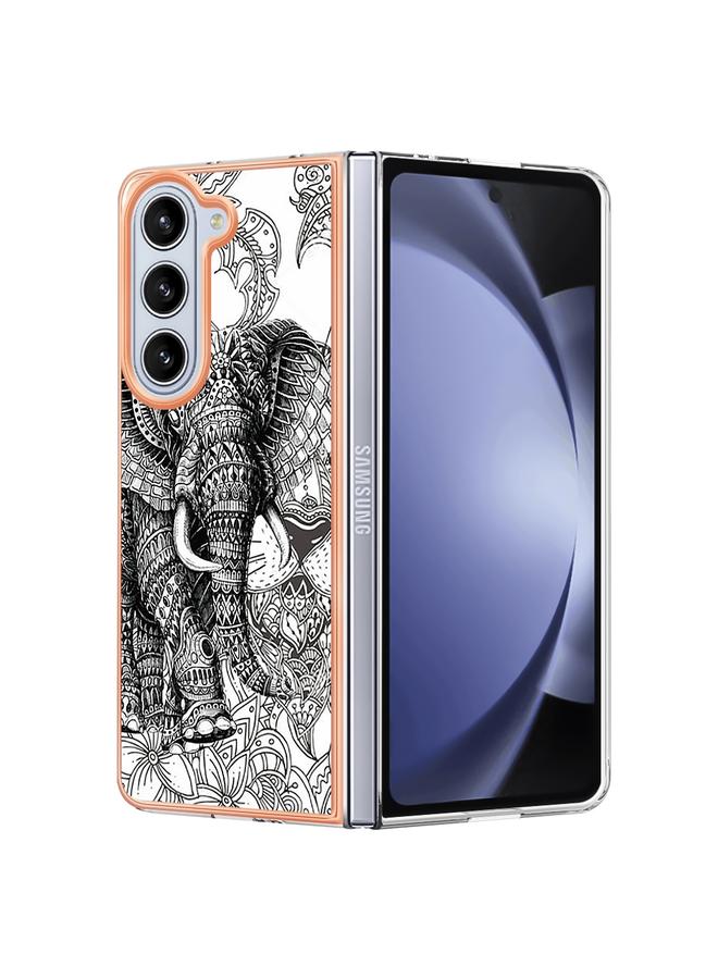 جرين تايجر جراب هاتف IMD مزدوج الجوانب مطلي بالرخام لهاتف Samsung Galaxy Z Fold5 (فيل توتم)