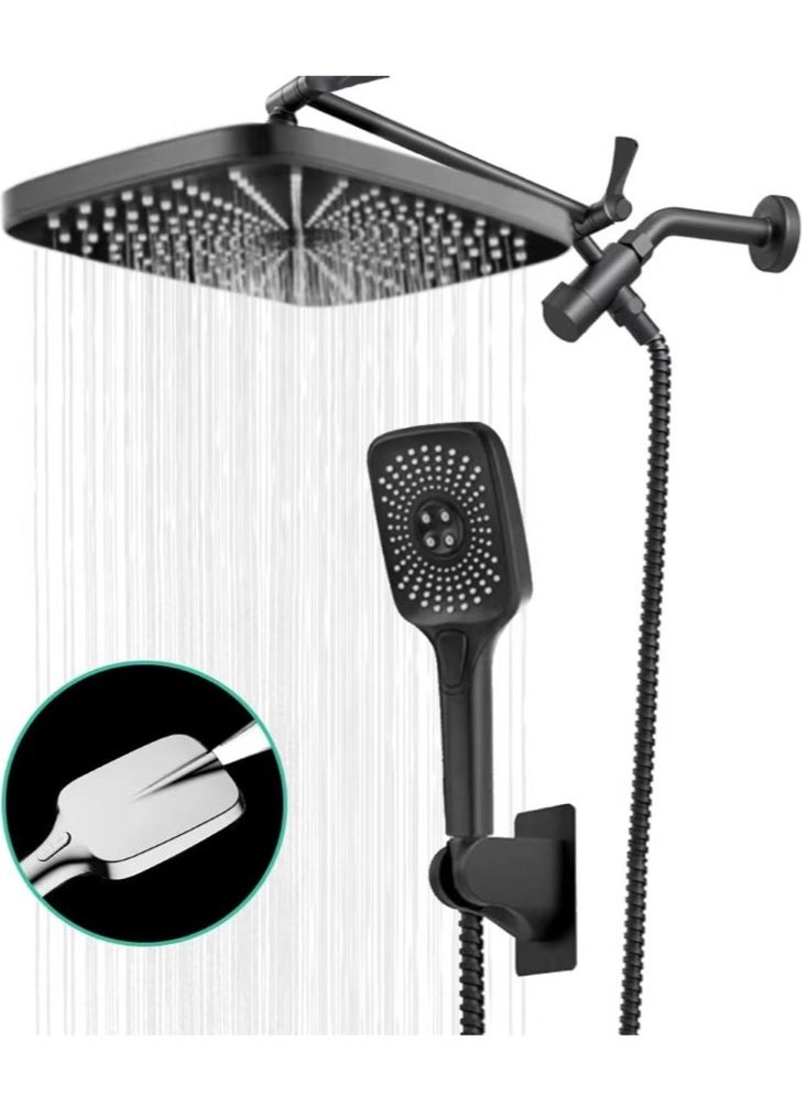 Kutis 1-Set Exposed Shower System Triple Function Bathroom Shower Head 20cm Square Rainfall Shower Head with Handheld Complete Shower Set Black  - Image 1