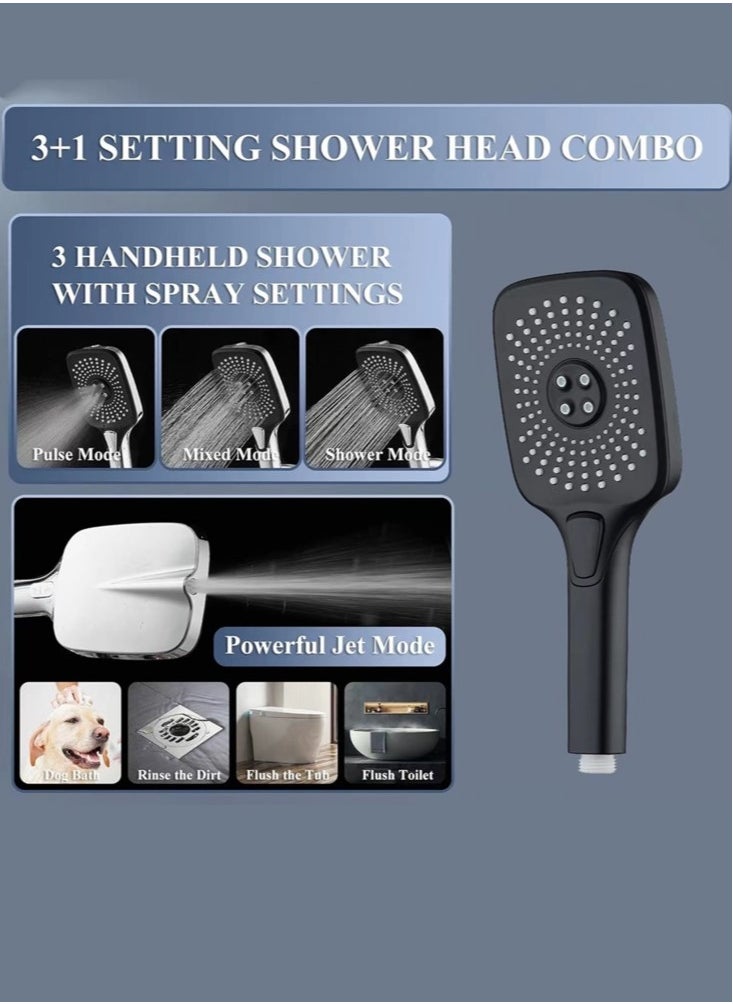 Kutis 1-Set Exposed Shower System Triple Function Bathroom Shower Head 20cm Square Rainfall Shower Head with Handheld Complete Shower Set Black  - Image 3