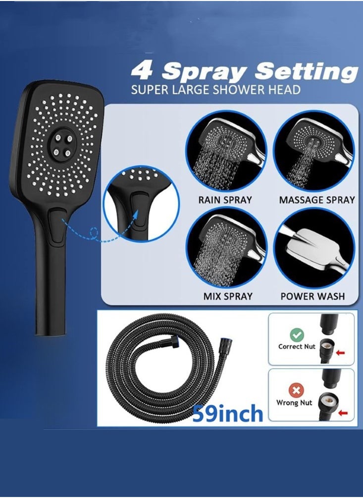 Kutis 1-Set Exposed Shower System Triple Function Bathroom Shower Head 20cm Square Rainfall Shower Head with Handheld Complete Shower Set Black  - Image 4