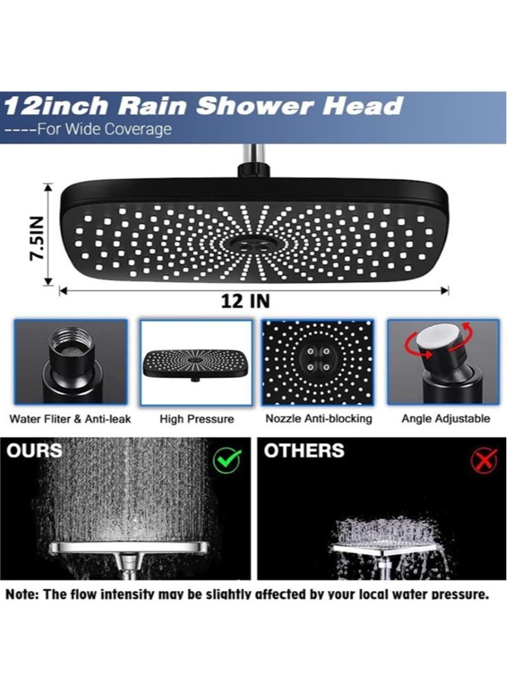 Kutis 1-Set Exposed Shower System Triple Function Bathroom Shower Head 20cm Square Rainfall Shower Head with Handheld Complete Shower Set Black  - Image 5