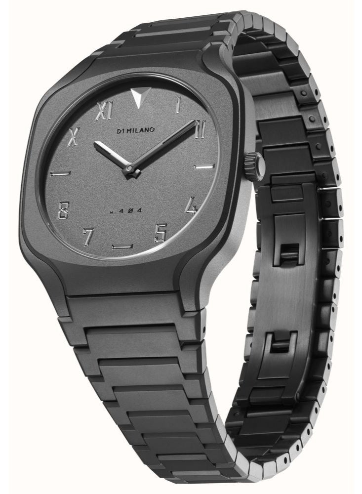 D1 Milano Square Volcanic Grey (37mm) Gun-Metal Sandblasted Dial / Gun-Metal Stainless Steel Bracelet SQBJ08 - Image 2