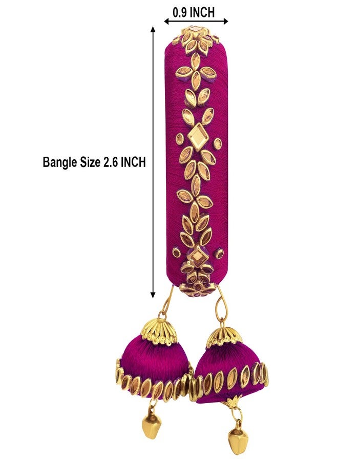Peora Rani Pink Silk Thread Floral Design with Dangling Jhumki Chuda Chura Bangle Set for Women Girls - Image 4