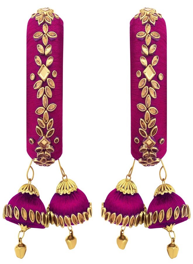 Peora Rani Pink Silk Thread Floral Design with Dangling Jhumki Chuda Chura Bangle Set for Women Girls - Image 1