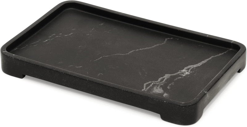 Suanti Marble Bathroom Tray (26cm X 16cm), Toilet Tank Rectangle Storage Tray, Decorative Matte Black Marble Style Kitchen Sink Trays for Soap Towel Paper Napkins, Jewelry, Makeup Vanity Tray- Medium - Image 1