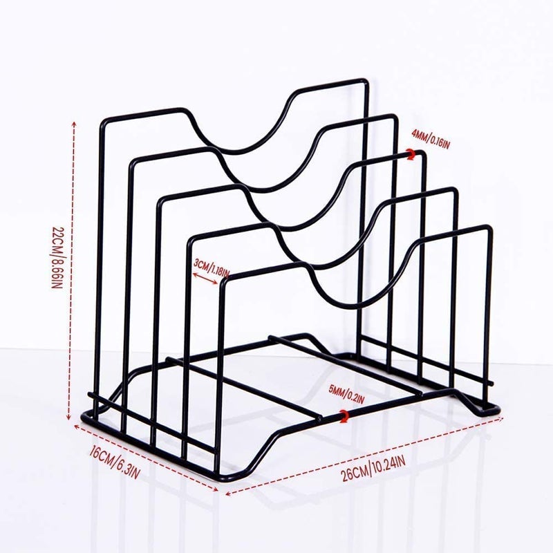 FAYBY Cast Iron Pan Rack Organizer 4 Slot Pot Lid Holders Bakeware Rack Kitchen Cookware Pantry Cabinet Storage Rack with Compartments BlackWhite - Image 2